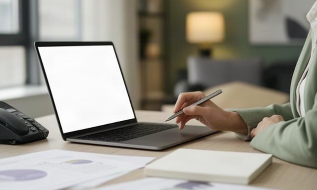Home service coordinator reviewing a customer request at a Montreal office desk